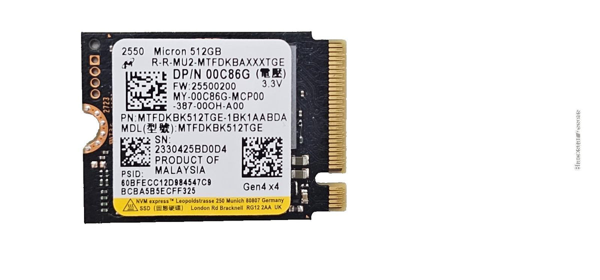Micron 2550 512GB M.2 2230 PCIe 4x4 SSD NVMe MTFDKBK512TGE
