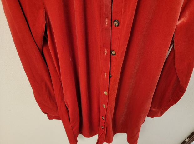 R. Vivimos Crushed Velvet Button Up Tunic Top, Orange/Red, Small, Worn Once!