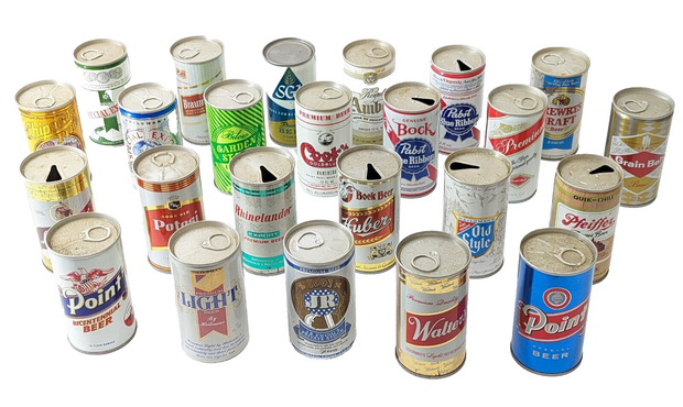 Lot of 24 Vintage Empty Pull Tab Beer Cans PBR Huber Heilemans Point Grain Belt