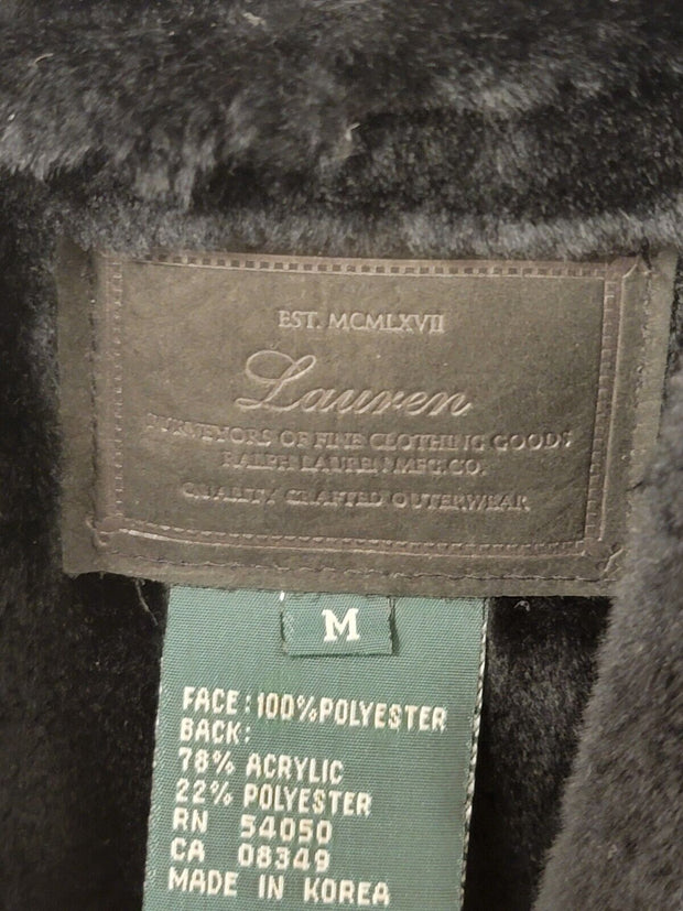 Ralph Lauren Vest Womens Size Medium Black Faux Suede Faux Fur Lined, Med
