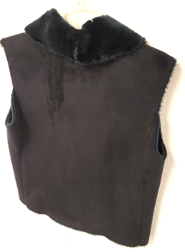 Ralph Lauren Vest Womens Size Medium Black Faux Suede Faux Fur Lined, Med
