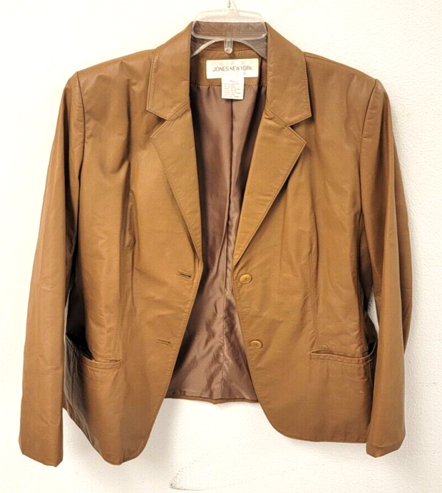 Vintage Jones New York Tan/Brown Leather Jacket, Women's, Size 12