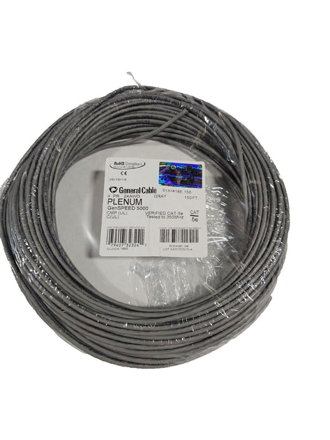 GENERAL CABLE Plenum Cat5e GenSPEED 5000 5131418E 350Mhz Gray, 150ft C ...