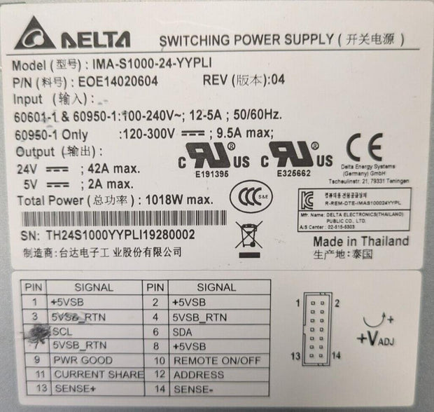 NOS Delta IMA-S1000-24-YYPLI Switching Power Supply 1000W 42A IMA Series 2xMOPP
