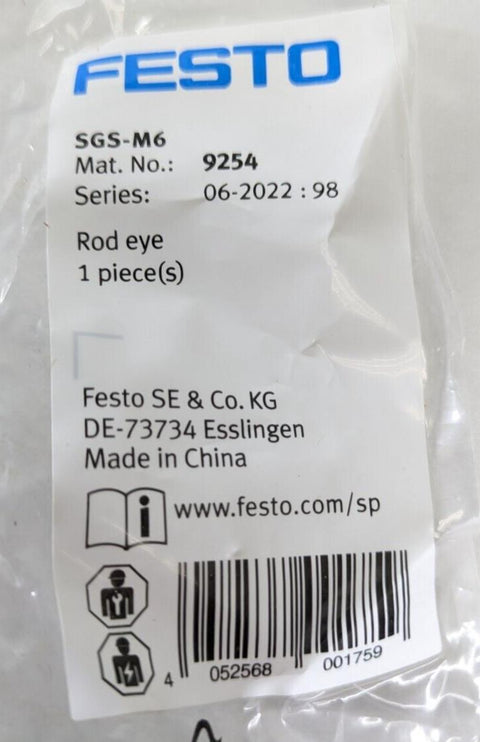2PCS Festo 9254 SGS-M6 Spherical Cylinder Mounting Rod Eye Joint Bearing, Steel