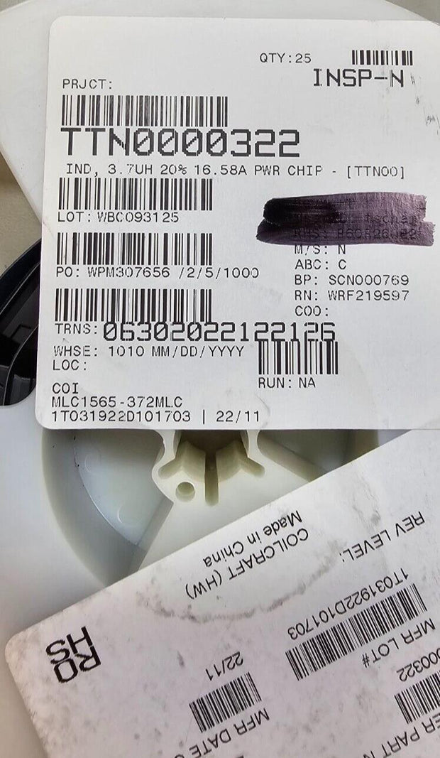 Reel of 25PCS Coilcraft MLC1565-372MLC Power Inductors SMD 3.7uH 20%, 16.58A