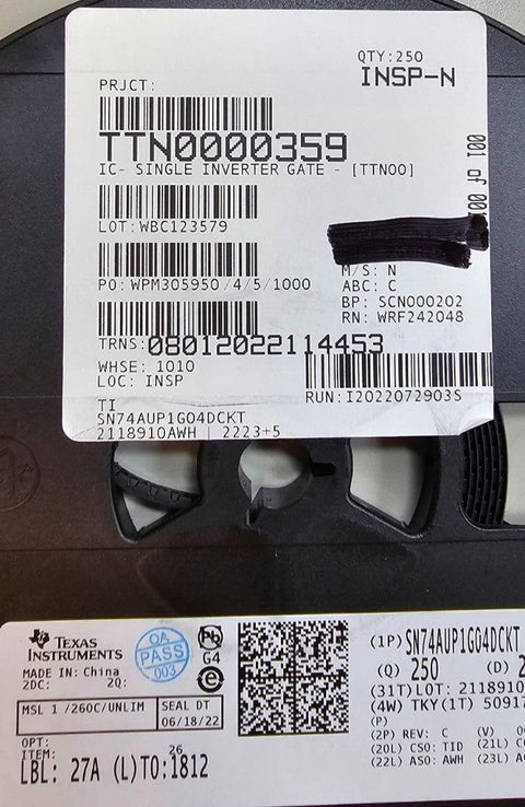 250PCS Texas Instruments SN74AUP1G04DCKT IC Inverter 1 Channel, SC70-5 .8-3.6V