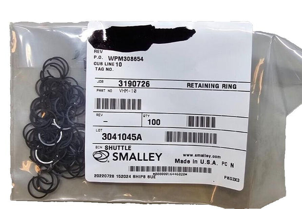 100x Smalley VHM-10 Spirolox Metric Light Duty Retaining Ring Carbon Steel 10mm