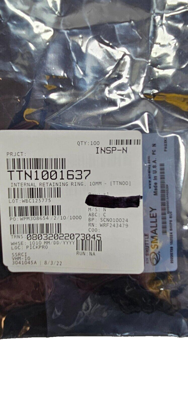 100x Smalley VHM-10 Spirolox Metric Light Duty Retaining Ring Carbon Steel 10mm