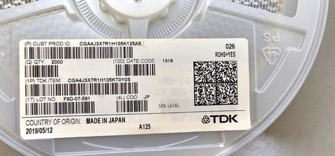 2000PCS TDK CGA4J3X7R1H105K125AE MLCC Capacitors 50V 1uF 10% SMD/SMT AEC-Q200