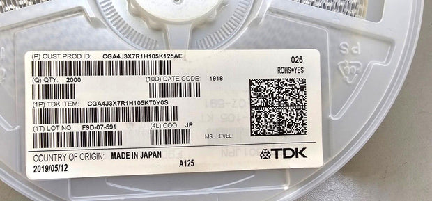 2000PCS TDK CGA4J3X7R1H105K125AE MLCC Capacitors 50V 1uF 10% SMD/SMT AEC-Q200