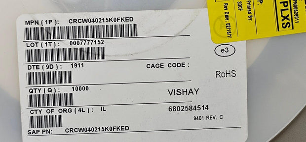10000PCS VCRCW040215K0FKED RES SMD 15K OHM 1% 1/16W ROHS T&R Full Reel