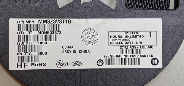 2401 PCS Onsemi MM3Z3V3T1G MM3Z3V3T1 Zener Diodes 3.3V 0.2W SOD323-2 ROHS
