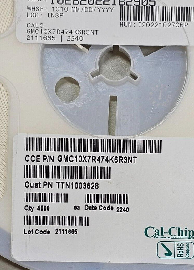 4000PCS Cal-chip GMC10X7R474K6R3NT Ceramic Capacitors .47uF 6.3V X7R 0603
