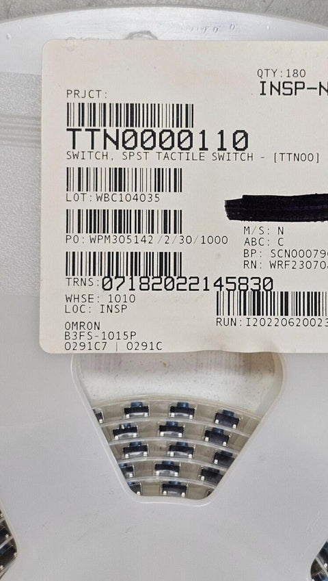180PCS Omron B3FS-1015P Tactile Switches, Plunger On/Off 50mA 24V SMD/SMT