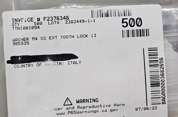 571PCS 905535 M4 External Tooth Lock Washers 8mmOD 4.3mm ID, Stainless, Passivat