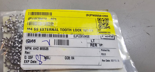 571PCS 905535 M4 External Tooth Lock Washers 8mmOD 4.3mm ID, Stainless, Passivat