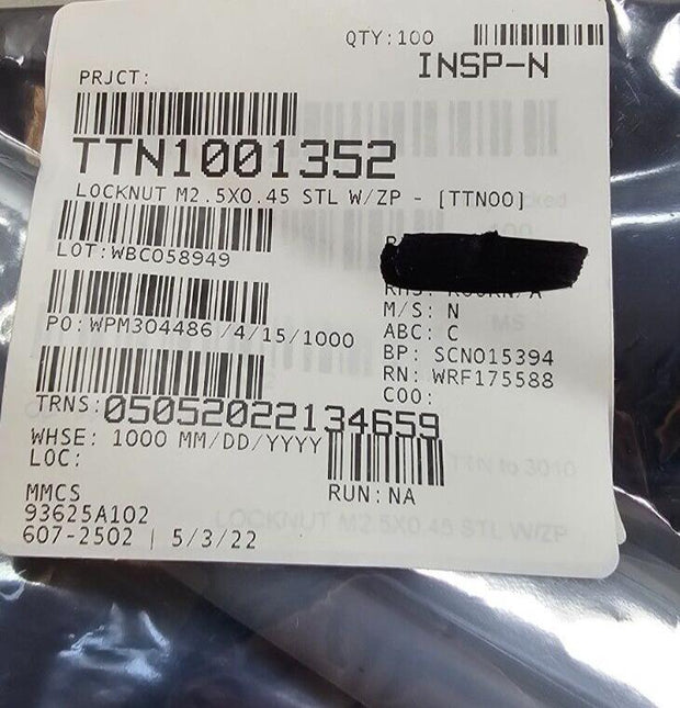 100PCS 93625A102 M2x0.45 5x3.8mm 18-8 Stainless Steel Nylon-Insert Locknuts