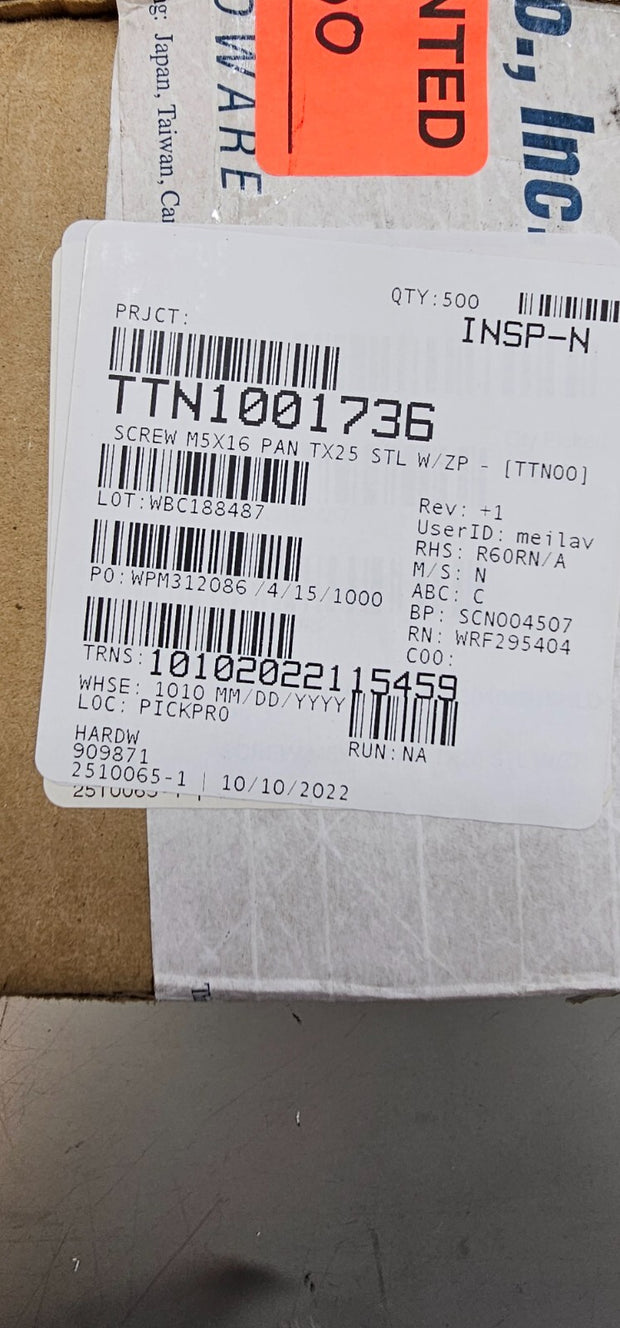 600PCS 909871 M5X16mm Long, Torx, Pan Head Machine Screws, Zinc Plated Steel ISO