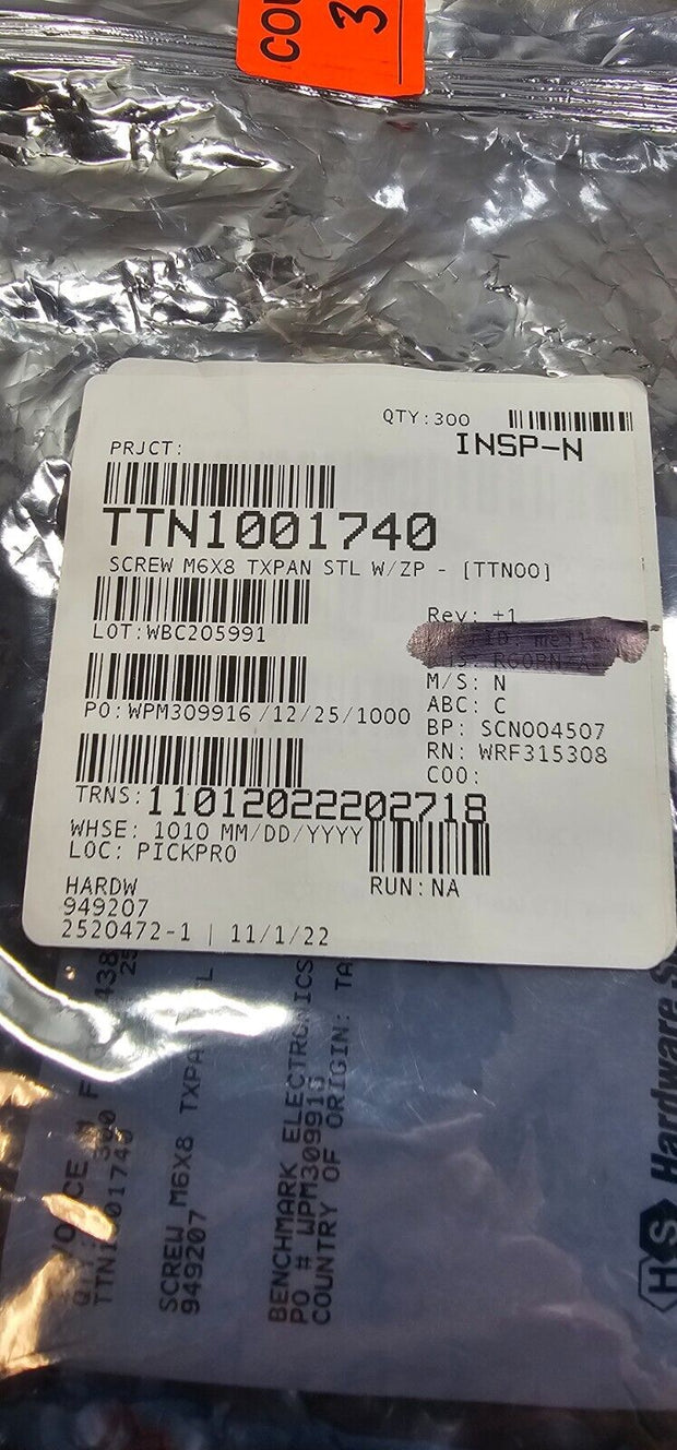 390PCS 949207 M6X8mm Long, Torx, Pan Head Machine Screws, Zinc Plated Steel, ISO