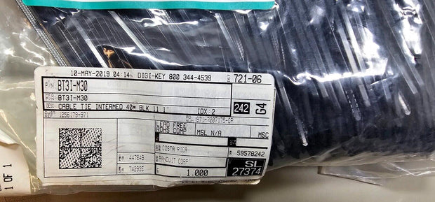 1000PCS Panduit BT1.5I-M0 Cable Tie - Metal Barb, 40lb Rated, 11.3" x 0.141", Bl