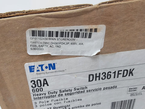 Eaton NSB DH361FDK Safety Switches DH 3P 30A 600V 50/60Hz 3Ph Fusible 3Wire EA N