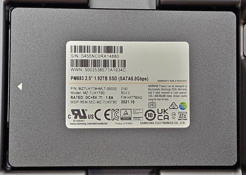 New Samsung PM883 1.92TB TLC Enterprise SSD, RI, 6Gbps, 2.5" MZ7LH1T9HMLT-00005