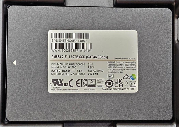 New Samsung PM883 1.92TB TLC Enterprise SSD, RI, 6Gbps, 2.5" MZ7LH1T9HMLT-00005