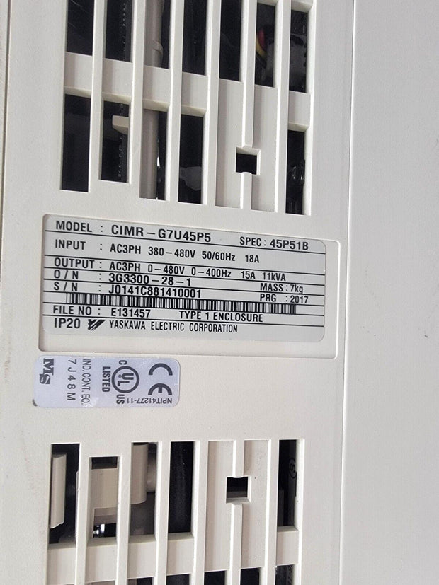 Yaskawa AC Drive G7 FPST31052-B Model CIMR-G7U45P5 Spec 45P51B 0-480V 15A 11kVA