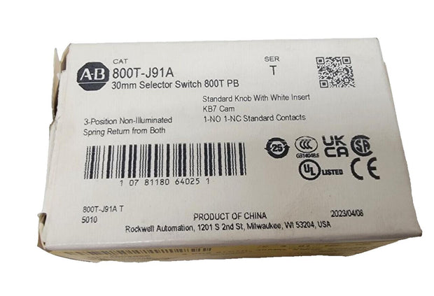 Allen Bradley 800T-J91A 30mm Selector Switch 800T PB Series T