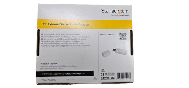 Startech USB Sound Card, 3.5mm audio adapter to USB, External ICUSBAUDIO, White