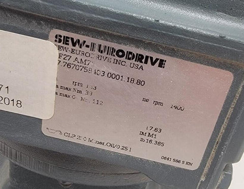 Sew Eurodrive RF27AM71 Reducer 34:1 1750RPM