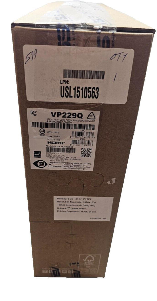 New w/ Defect ASUS VP229Q 21.5" FHD IPS Monitor, 1080p 75Hz, IPS, FreeSync