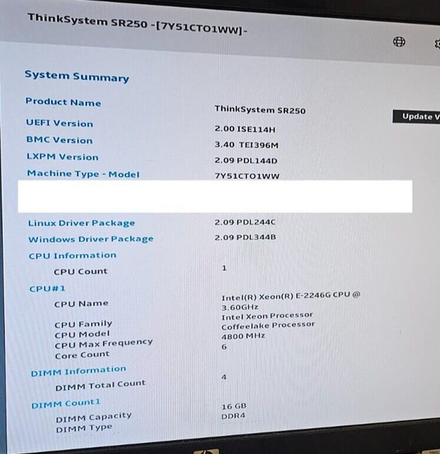 Lenovo SR250 Type 7Y51 1U Rack Server E-2246G, 64GB ECC, 2x960GB 1x1TB, NBD WTY