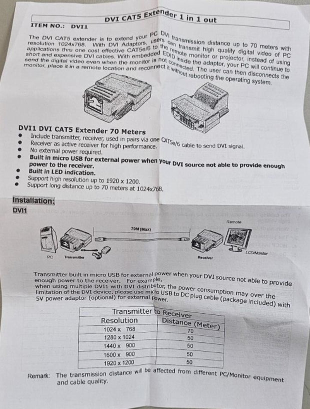 i3 international DVI1 DVI to Cat5e Extender Kit (1920x1200 50m) 1072x768 65m