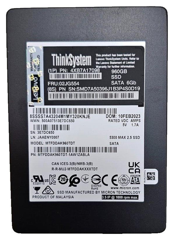 Lenovo 5300 960GB, 2.5" SSD 02JG554 4XB7A17089 TLC (Micron MTFDDAK960TDT)
