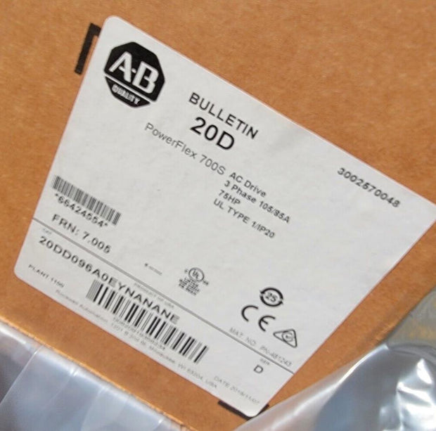 New Allen-Bradley 20DD096A0EYNANANE PowerFlex 700S AC Drive