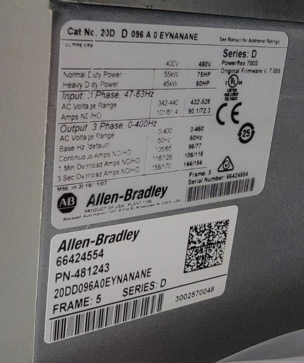 New Allen-Bradley 20DD096A0EYNANANE PowerFlex 700S AC Drive