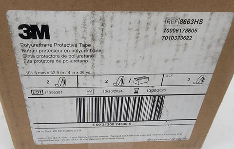 3M Polyurethane Protective Tape, 4" x 36 yd, 8663HS (70006178605) (2 ROLLS)