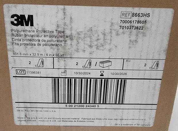 3M Polyurethane Protective Tape, 4" x 36 yd, 8663HS (70006178605) (2 ROLLS)