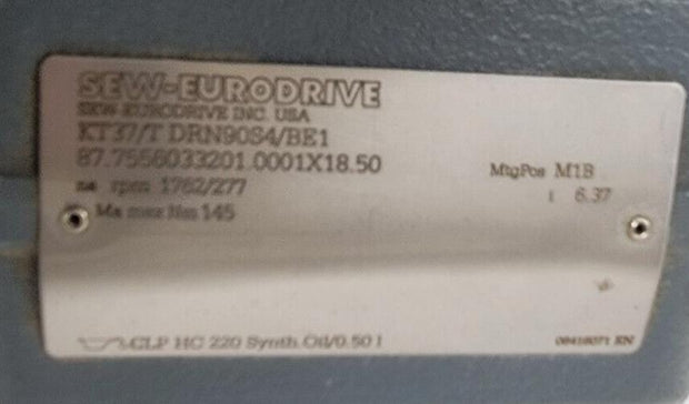 KT37/T DRN90S4/BE1 Sew Eurodrive Helical-Worm Gearmotor 30A 1.5HP
