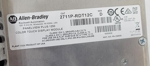 Allen Bradley 2711P-T12C4D8 Panelview Plus 1250 Assembled Terminal - Read