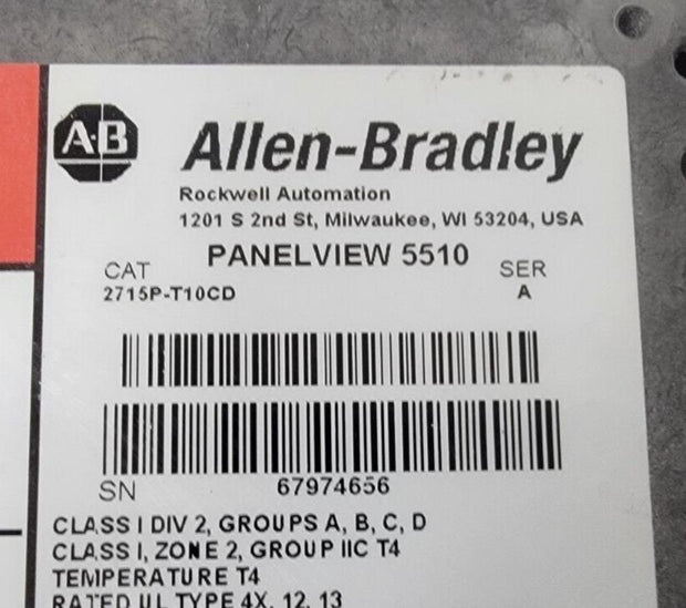 Allen Bradley 2715P-T10CD Panelview 5510 Series A Touch Panel