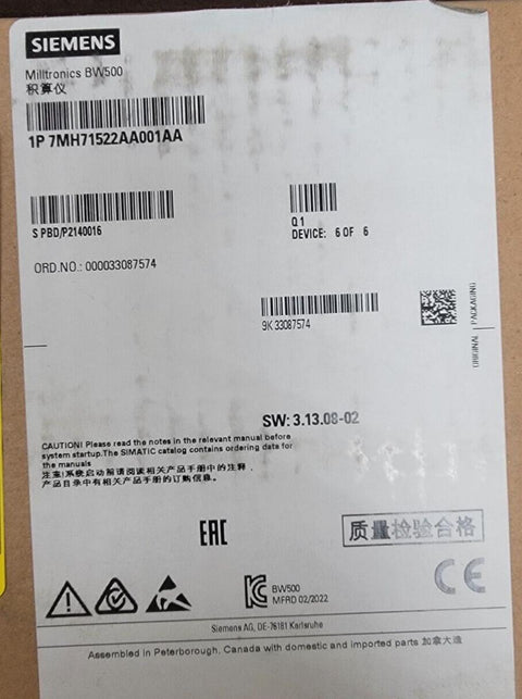 Siemens Milltronics BW500 7MH71522AA001AA Integrator for Belt Scales
