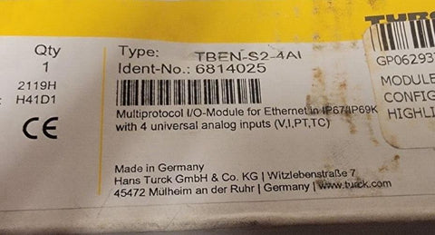 Turck TBEN-S2-4AI Fieldbus, Block-IO, Multiprotocol Ethernet