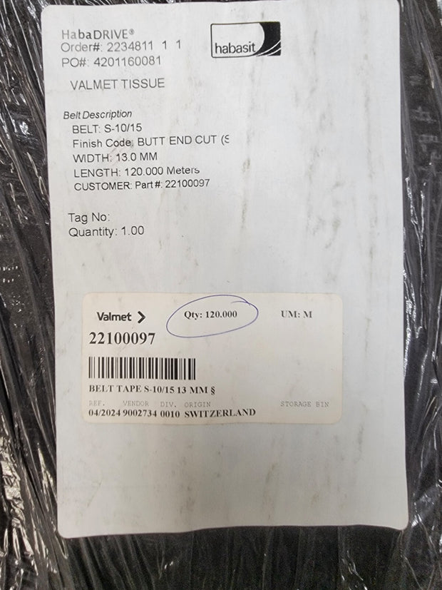 Apache Habasit 13mm width Flat Rewinder Belt S-10/15, 120m