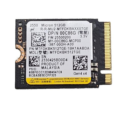 Micron 2550 512GB M.2 2230 PCIe 4x4 SSD NVMe MTFDKBK512TGE