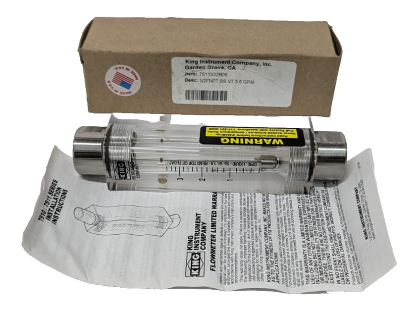 Ceengi Instruments King Instruments 7510 Series Acrylic Tube Flowmeter 7510312A07 NOS ...
