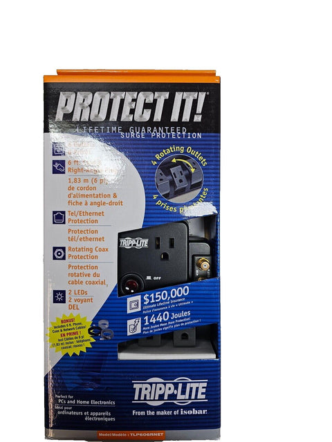 TRIPP LITE TLP606RNET  Surge Protector, 6 Outlet 1440 Jule, New!