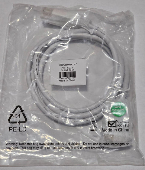Lot of 14 NEW Monoprice 6ft 28AWG DisplayPort to DVI Cable DP-DVI-28-06
